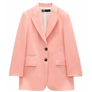 NEW Zara Long Buttoned Oversized Blazer in Coral